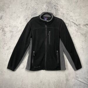 Free Country Fleece Full Zip Outdoor Jacket Medium Black Gray Pockets Gorpcore
